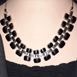 Acrylic and silvertone & Black statement Bib necklace from NY jewelry